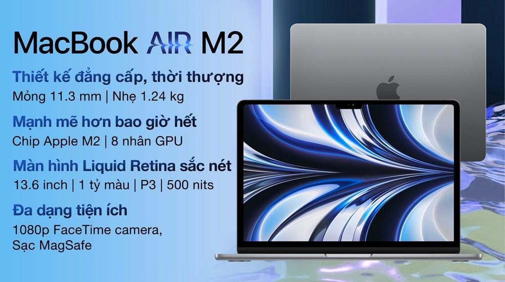 Laptop Apple MacBook Air 13 in M2 2022 8-core CPU 8-core GPU MLXW3SA A 8G 256G Xanh đen