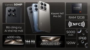 ĐTDĐ XIAOMI 14T PRO 5G 12G 256G ĐEN