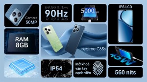 ĐTDĐ REALME C65S 8G 256G XANH DƯƠNG