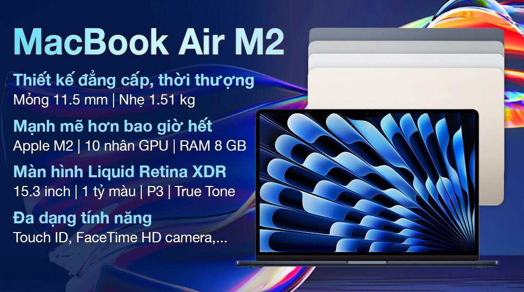 Laptop Apple MacBook Air 15 in M2 2023 8-core CPU 10-core GPU MQKP3SA A 8G 256G Xanh đen