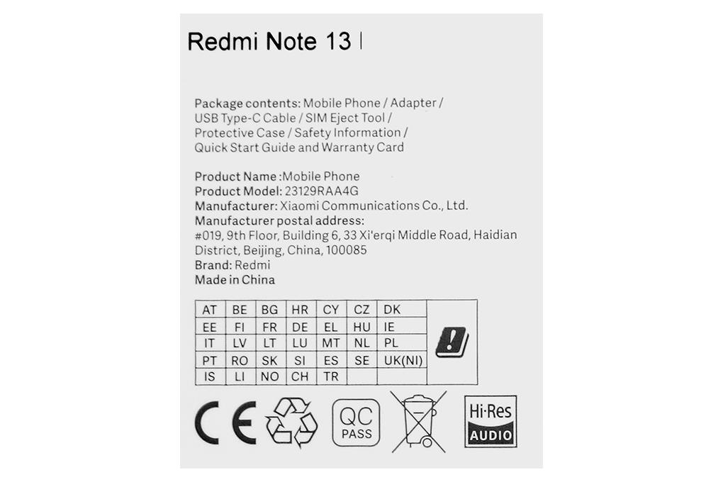 ĐTDĐ XIAOMI Redmi Note 13 Đen