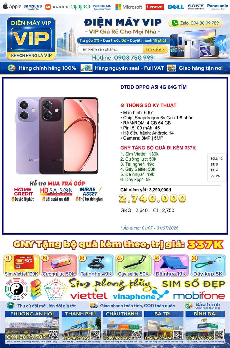 Điện thoại OPPO A5i 4G 64G Tím 4 GB 64GB - màn 6.67 inch, pin 5100mAh - Chính hãng, BH 12 tháng - Ảnh 2