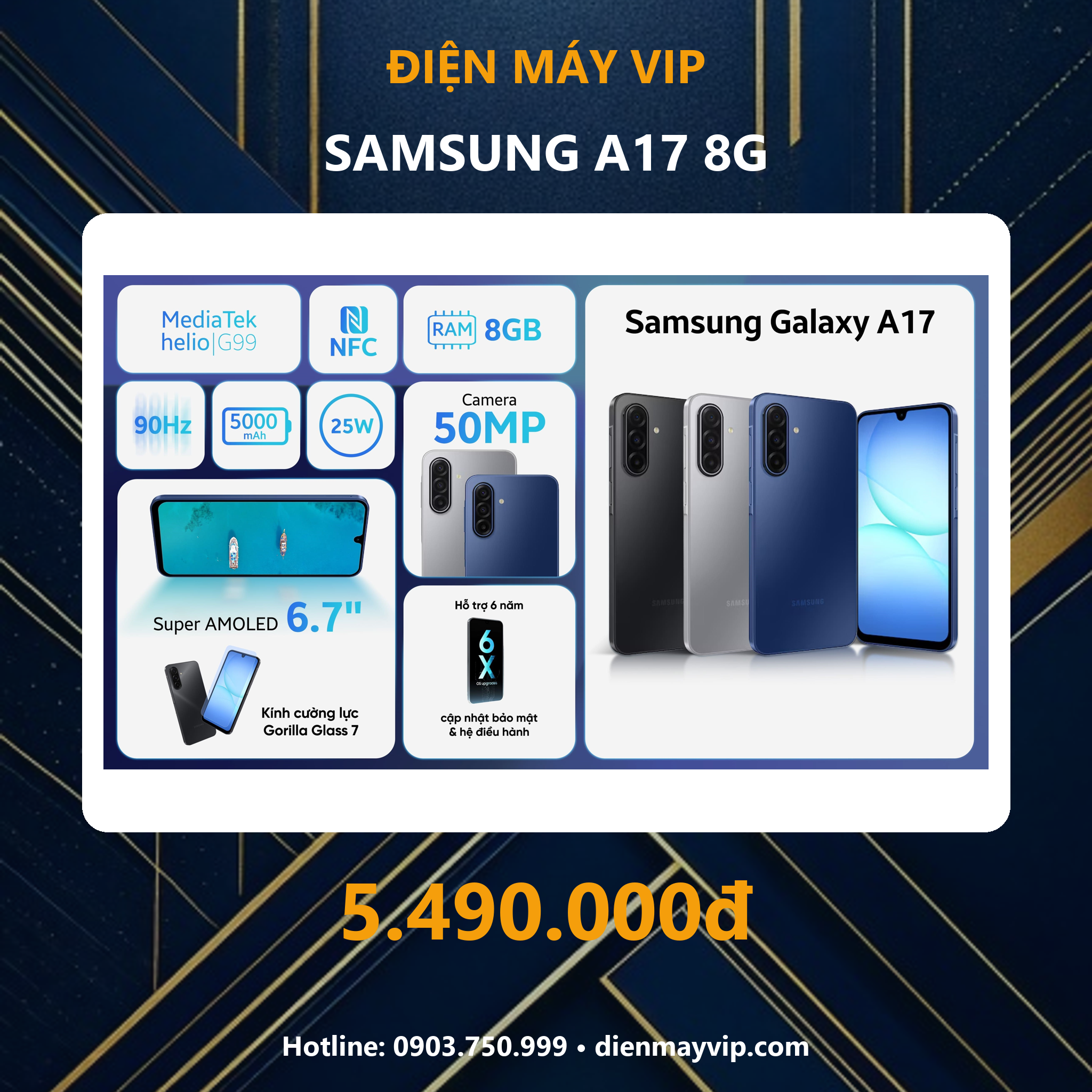 Samsung A17 8G — Giá VIP kèm Bộ Quà Tặng, giao lắp trong ngày